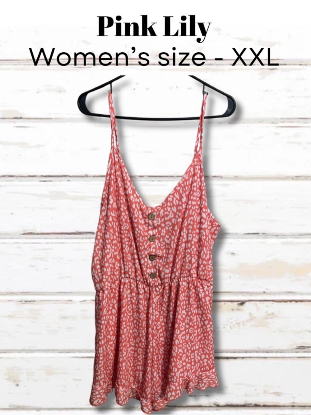 Pink Lily Coral Printed Button-Front Romper